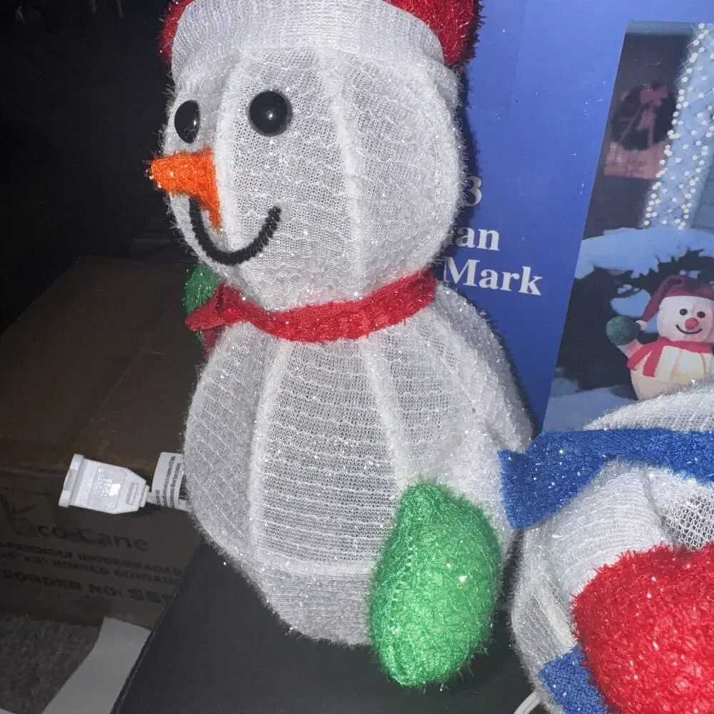 Set Of 3 Light Up Snow Man Patchy Way Marks Includes Ground Stakes